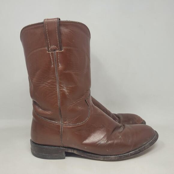 Vintage Justin Boots 9EE Brown Leather Western Cowboy Rodeo Ranch USA 3404 Roper - Picture 2 of 13